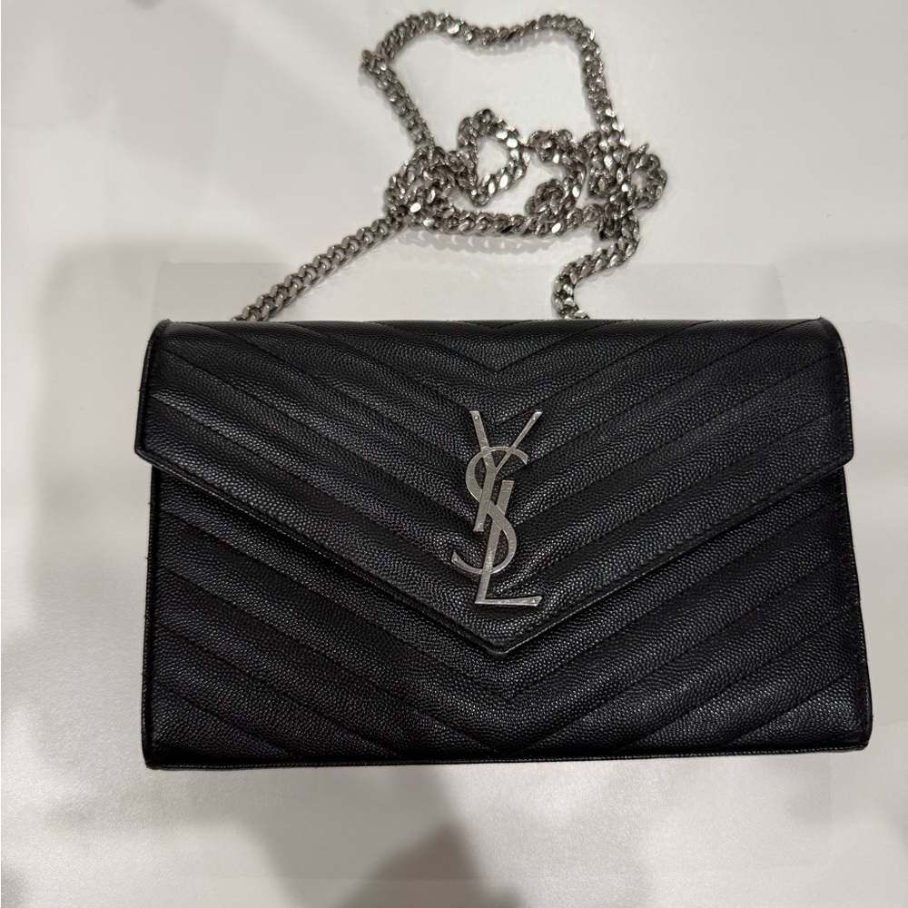 Saint Laurent Black Classic Cassandre Chain Wallet
